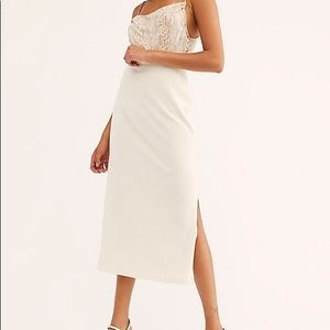 FP Free People Helen Ribbed Tube Skirt Cream White Soft Side Slit Small